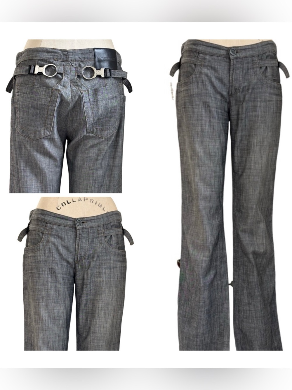 Dirk Bikkembergs Low-rise Flare Leg Pants W/Mountaineering Belt in Gray Size 29
